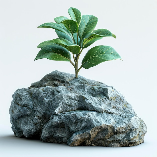 Stone Rock Leaf Plant Flora Green 3d illustration