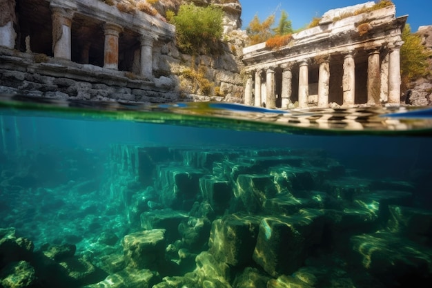 a stone ruins under water