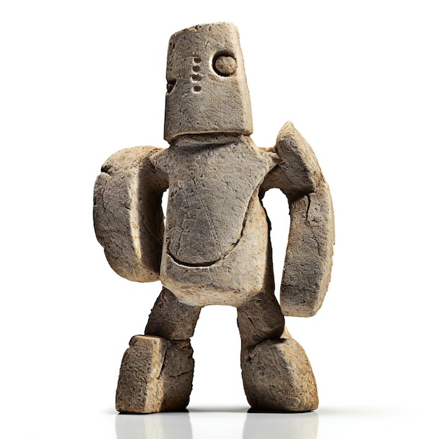 Stone sculpture of a man on a white background