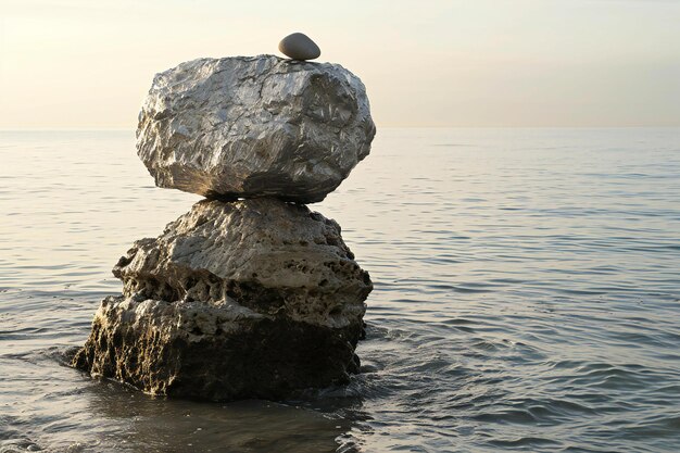 Photo stone in the sea at sunset the concept of harmony and balance