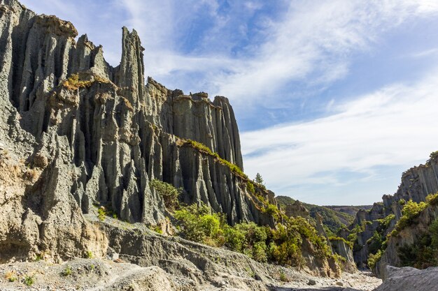 Stone skyscrapers of Putangirua Pinnacles. North Island, New Zealand