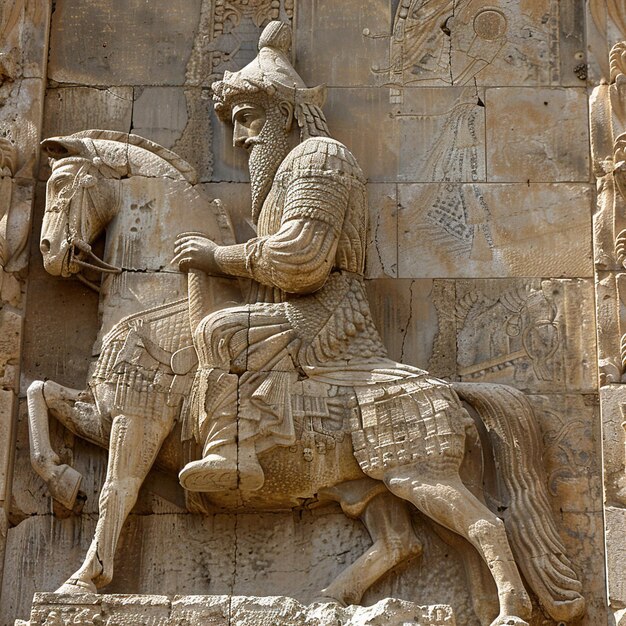 Photo a stone statue of a man on a horse with a sword
