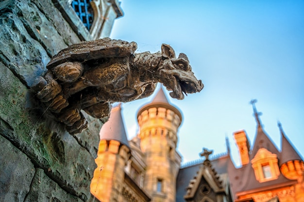 Stone statues of griffins or dragons in the castle