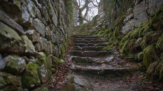 Photo stone steps ascending to hilltop