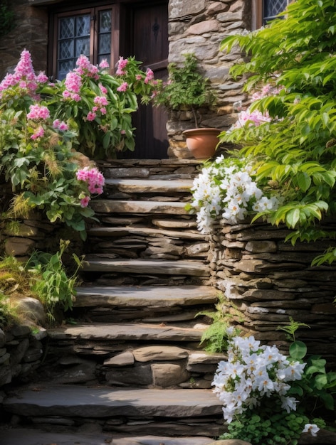 Stone steps to traditional house