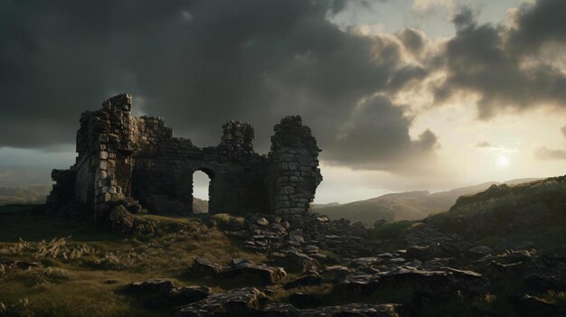 Photo a stone structure on a hill