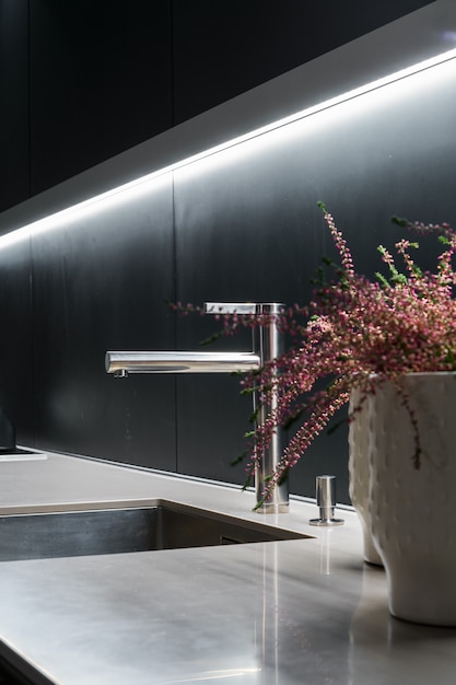 Stone surface in the kitchen with a sink