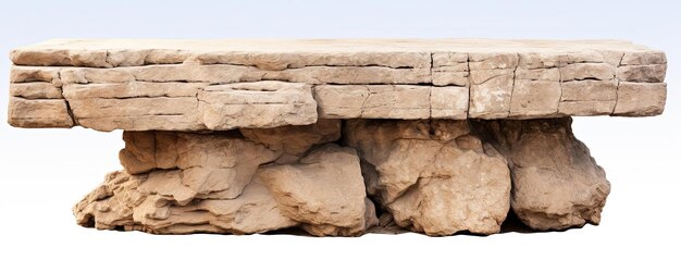 Photo a stone table sitting on top of a white background in the style of rustic texture