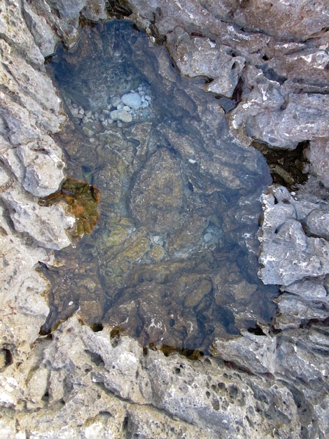 Stone texture on rock near seashore