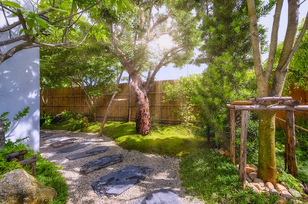 Stone walkway winding in garden