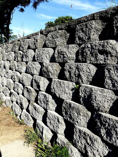 Foto muro di pietra sul campo contro il cielo