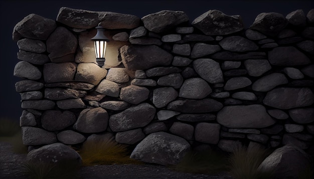 Stone wall old lantern metal design rustic backdrop generative AI