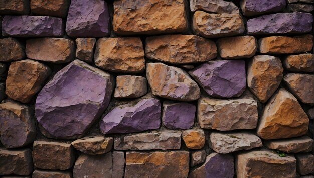 Foto tessitura di parete in pietra con sfondo arancione e viola foto