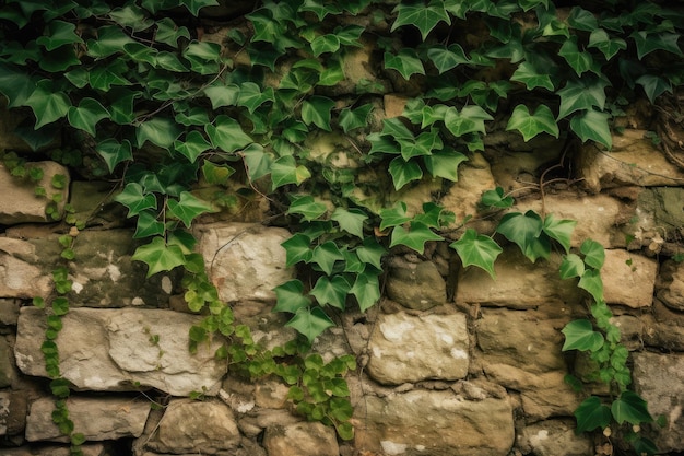 Каменная стена с растущим на ней плющом создает естественную и спокойную атмосферу