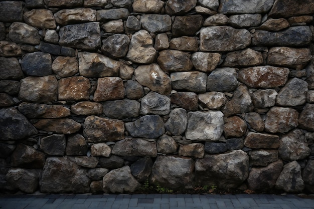 A stone wall with a man standing in front of it.