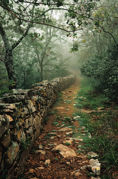 Photo a stone wall in the woods