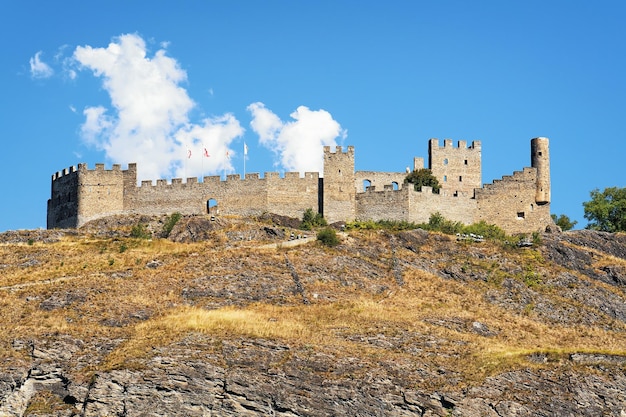 Stone walls of Tourbillon castle at Sion, Canton Valais, Switzerland.