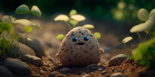 A stone with a face that says'happy face'on it