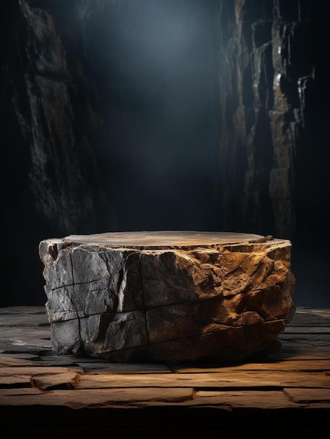 a stone with a light on it and a light behind it.