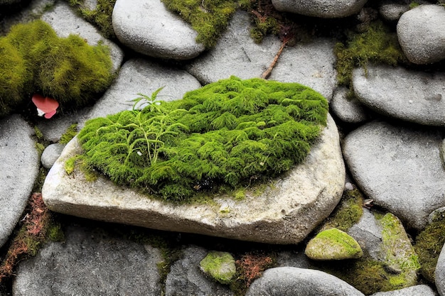 Stone with moss in ground as natural background