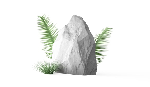 Камень с пальмовым листом на белом фоне
