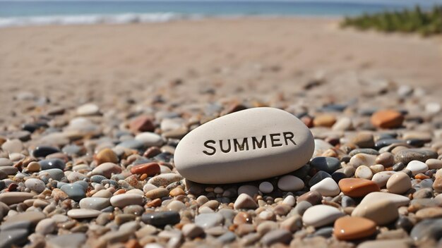 Foto pietra con testo estate in spiaggia