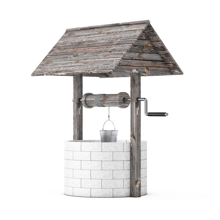 Photo stone and wood water well on a white background. 3d rendering