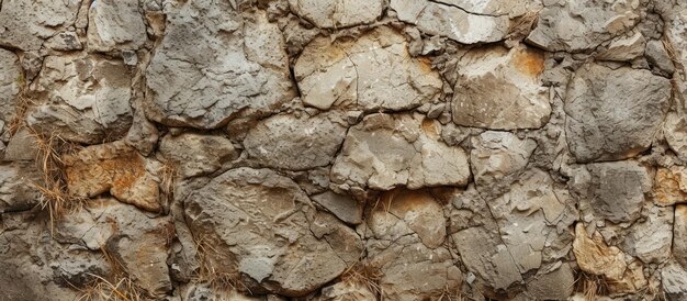 Stonelike concrete wall texture with a mix of dry hay