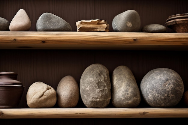 Stones Arranged on a Shelf Generative Ai