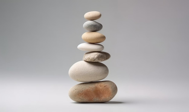 Stones balance Pebbles pyramid on gray background For banner postcard book illustration Created with generative AI tools