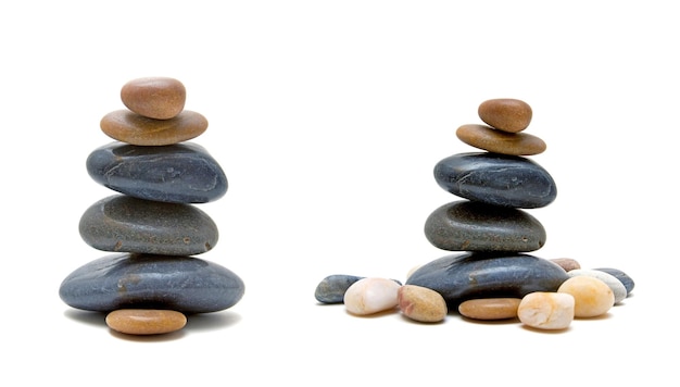 Photo stones in balanced pile isolated on white background