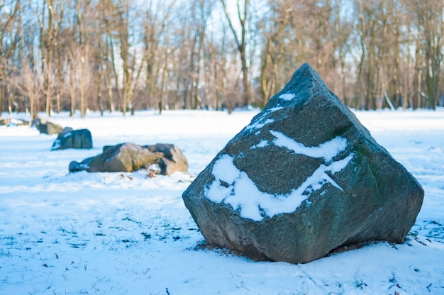 Stones covered with snow