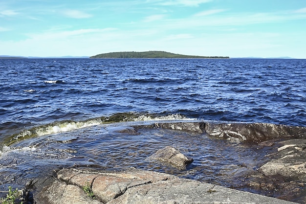 stones lakeside landscape coast view