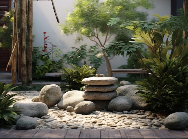 Stones and plants natural background Illustration AI Generative