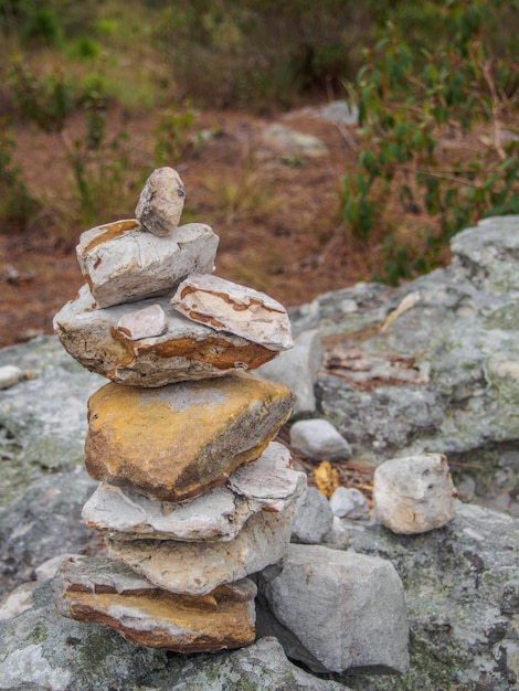 Stones stacked up on the rock