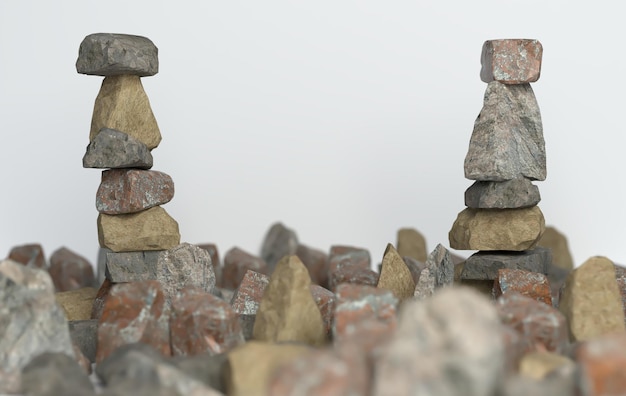 Stones stacked on white background