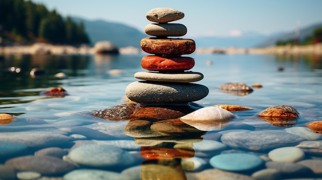 Stones on top of each other in the water