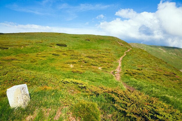 Stony post on summer mountain ridge (Ukraine, Carpathian Mountains)