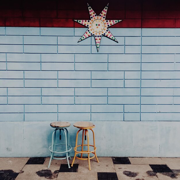 Photo stools against wall