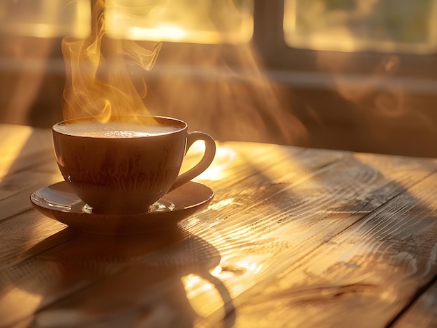 Stoomende koffiekop geeft een uitnodigend aroma af Ai gegenereerd