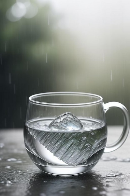 Stoomende koffiekop op een regenachtige dag raam achtergrond