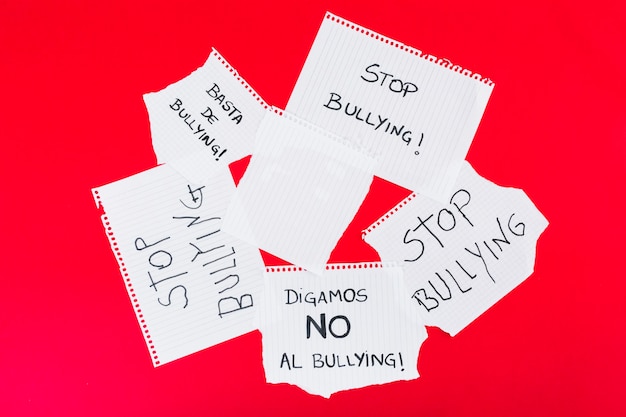 Photo stop bullying slogans in different handwriting