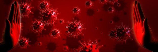 코로나 바이러스 배경, 전염병 위험 개념을 중지합니다. 3D 일러스트레이션