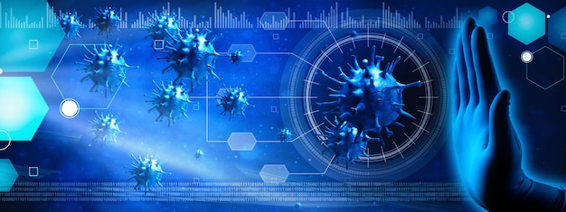 Arrestare lo sfondo del virus corona, il concetto di rischio pandemico. illustrazione 3d