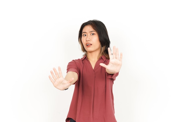 Stop Hand Rejection Gesture Of Beautiful Asian Woman Isolated On White Background