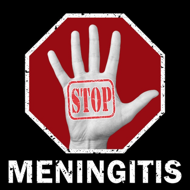 Foto stop meningitis conceptuele afbeelding. open hand met de tekst stop meningitis.