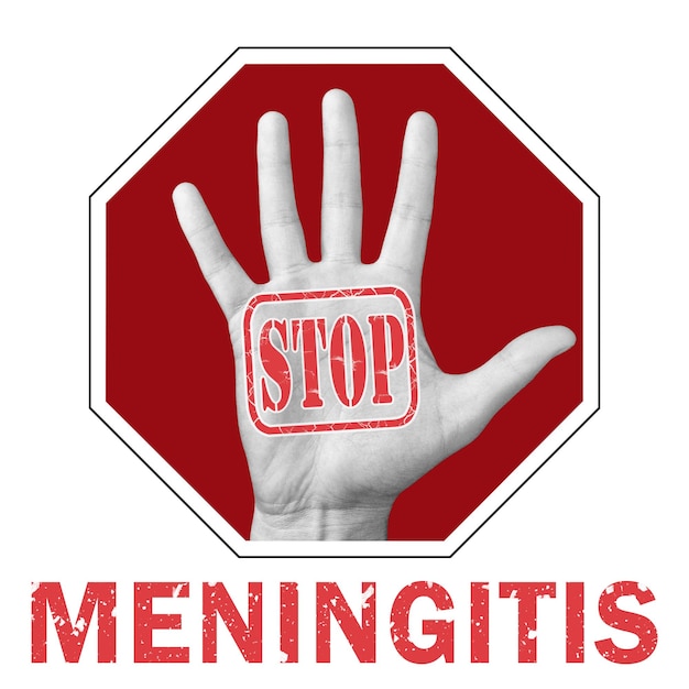 Stop meningitis conceptuele afbeelding. Open hand met de tekst stop meningitis.