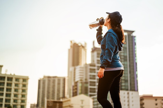 Stop resting and Drink whey protein rest after running jogging on the running track around