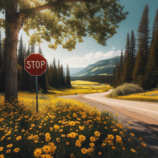 Stop sign by a road side