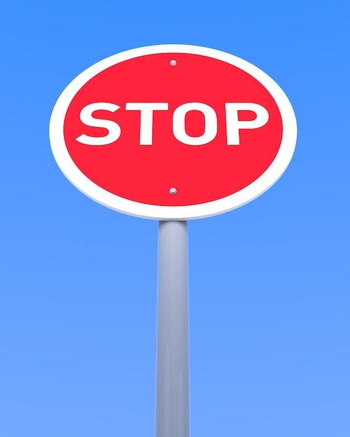 Stop Sign with Blue Background. Digitally Generated Image. 3D Rendering